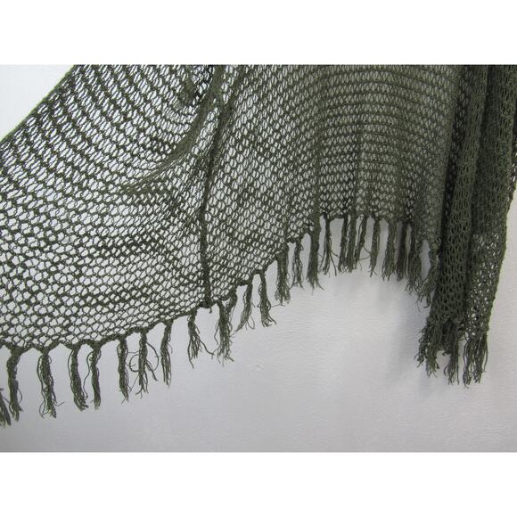 Windsor Large Olive Green Open Knit Crochet Open Front Cardigan Duster Fringe - Picture 2 of 4